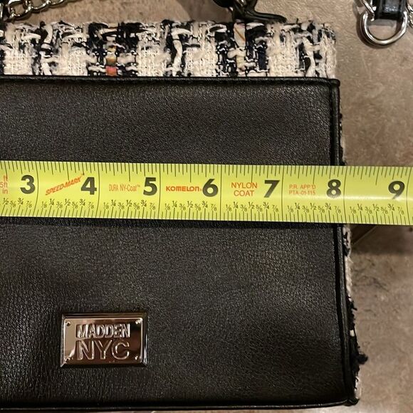 Madden NYC Black Plaid Boucle Boxy Top Handle Bag with Crossbody Strap - Picture 11 of 12